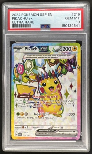2024 Pokemon Surging Sparks EN #219 Pikachu ex Ultra Rare PSA 10