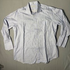 Paul Fredrick Non-Iron Cotton Dobby Check Dress Shirt Blue Yellow 17.5-33