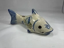 Tonala Pottery Folk Art Large Fish Pottery Figurine 8” Colorful Blue Decor