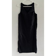 Madewell Dress Womens Small Black Linen Midi Minimalist Capsule Boho Career