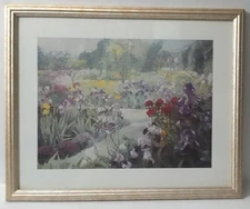 Flower Garden by Noel Gold Framed Print Under Glass in Pastel Colors