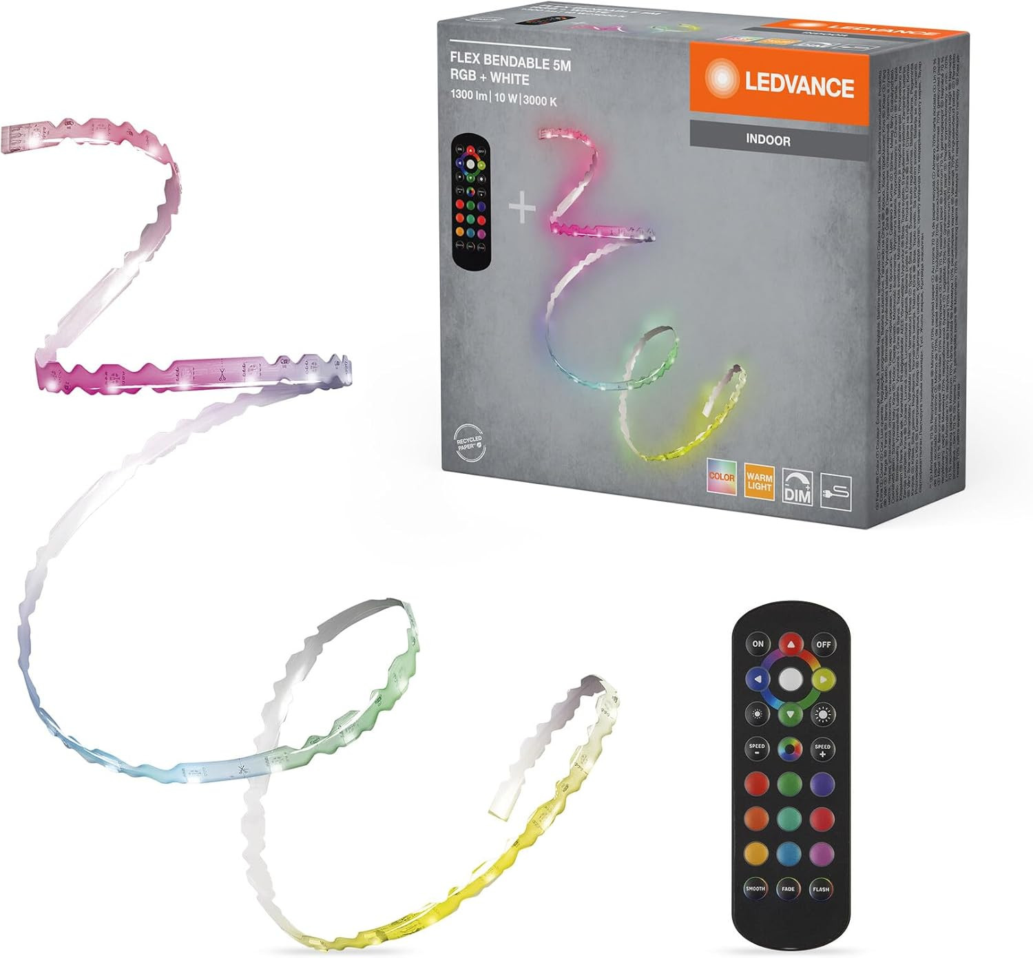 Striscia LED Flex Bendable RGBW 5M, Incluso Telecomando, Autoadesiva, Dimmerabil