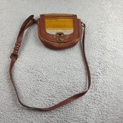 Will Leather Goods Messenger Bag Mini Crossbody Blanket Woven Accent Boho READ