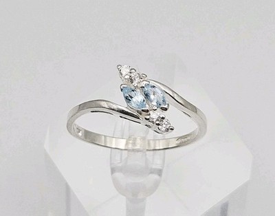 Lucent Jewelers LJ Sterling Silver Blue Topaz & CZ Ring Size 11