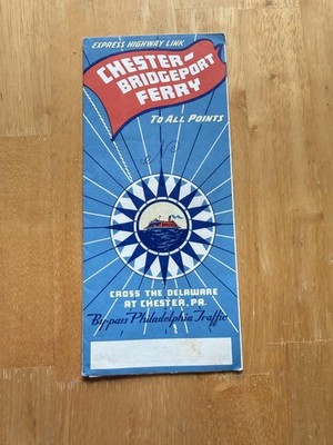 Vintage Chester-Bridgeport Ferry Delaware River Road Map Folded Brochure USA
