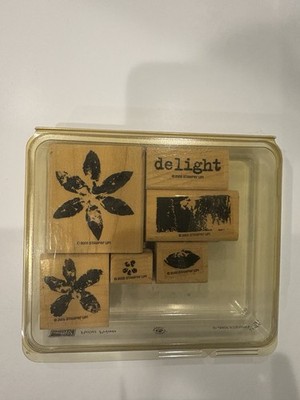 Stampin Up Paint Prints Delight Flowers 2005 Wood Mounted Rubber Stamp Set of 6