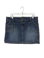 Old Navy Y2K 90's Jean Mini Skirt Denim Short Stretch Cargo Pockets Size 10 Blue