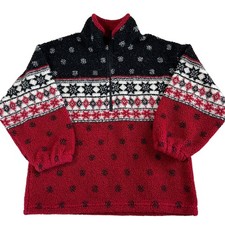 Boys Hanna Andersson Fair Isle Sz. EUR 120 US 6/7 Sherpa fleece 1/4 Zip Red Blue