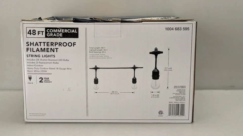 Hampton Bay 24-Light 48 ft. Indoor/Outdoor String Light with S14 Single Filament - Image 3 of 4