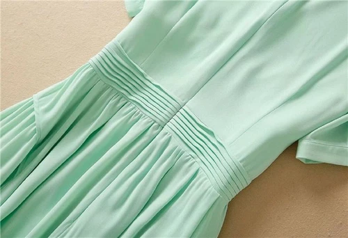 Princess Designer Elegant Casual Party V-Neck Short Sleeve Midi Mint Dress - Picture 23 of 36