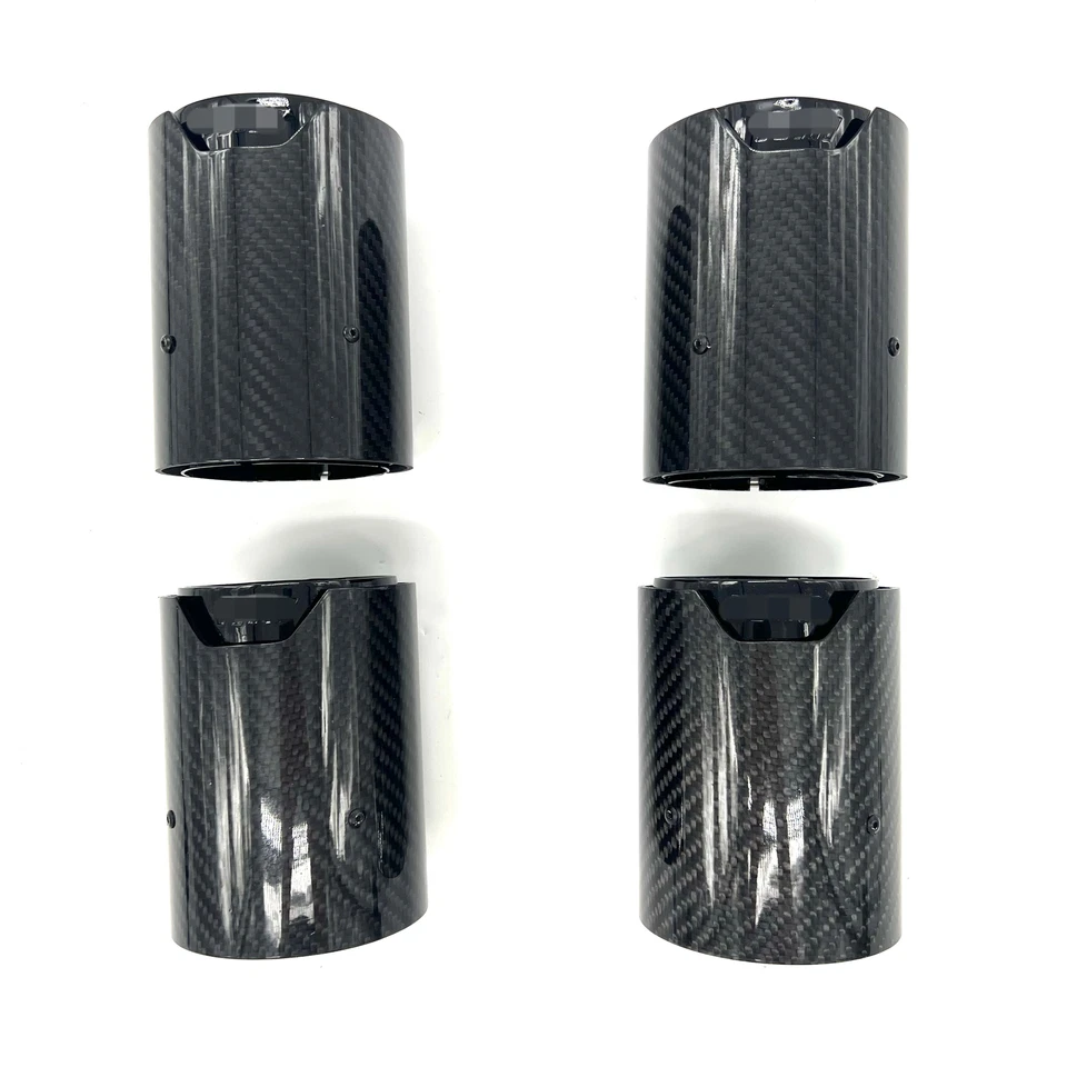 4PC For BMW F80 M3 F82 M4 Carbon Fiber Stainless Steel Tip 70MM 2015-2019 Black - Image 3 of 4