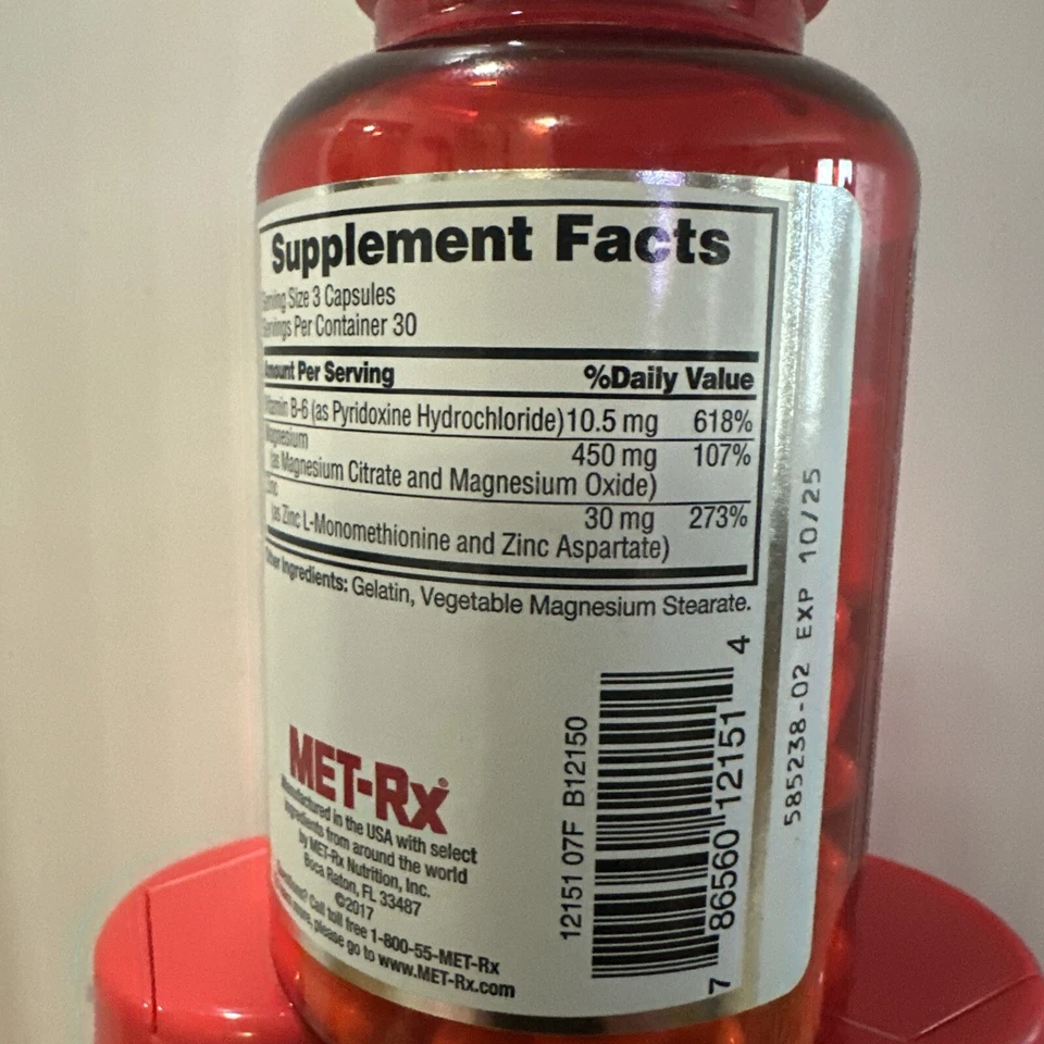 MET-Rx ZMA Suplemento Dietético Cápsulas 90 Cápsulas 6 Botellas Exp: 10/2025 Foto 4 de 4