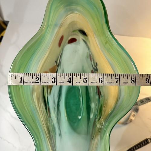 Vintage Art Glass Green With Embellishments Detail Floor Retro Beautiful Heavy - Picture 15 of 16