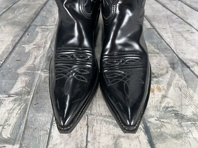 Vintage Nocona Western Boot Men\'s 7.5 Black Leather Cowboy Equestrian Rodeo Nocona Black Leather Western Cowboy Rodeo Men main image 4