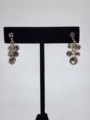 Silver Tone Metal Dangle Drop Clear Rhinestone Cluster Post