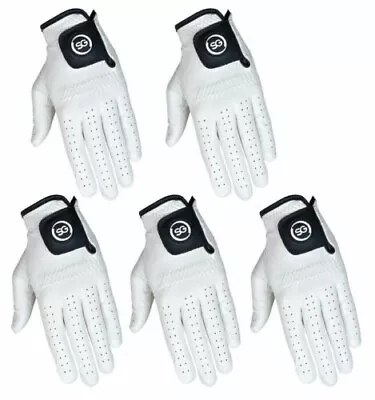 SG Mens 5 New white golf gloves 100% Cabretta Leather premium quality.