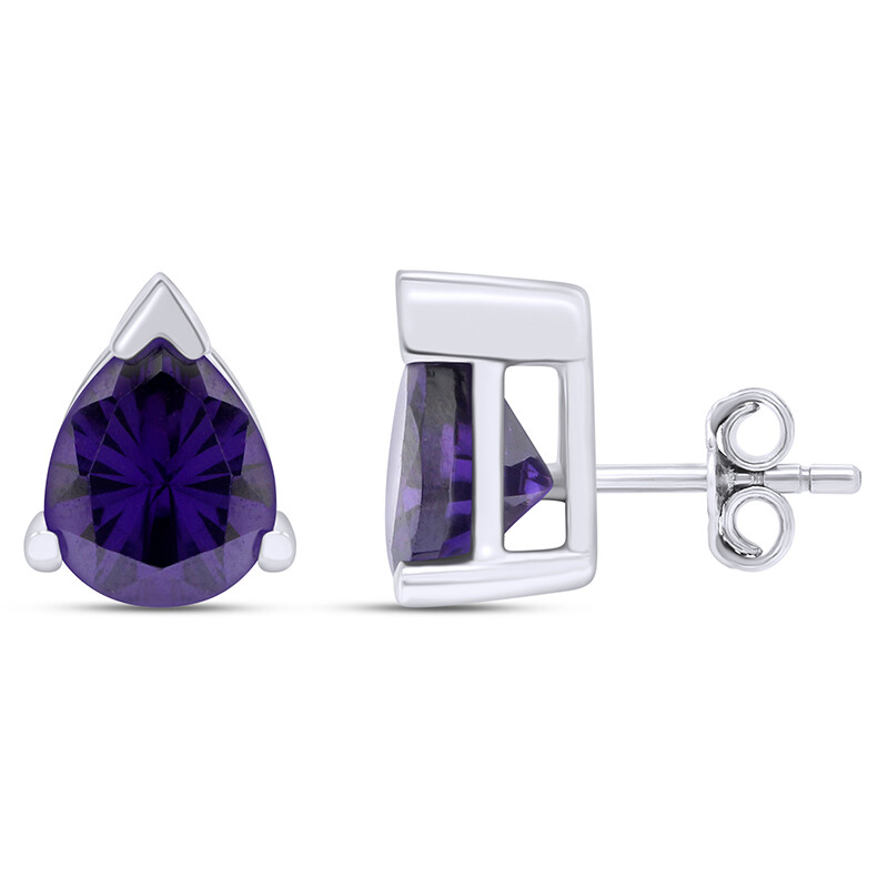 Solitaire Pear-Cut Simulated Amethyst Stud Earrings in Sterling Silver-image