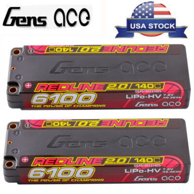 2X GensAce 6100mAh 140C 7.6V HV 2S Lipo Battery HardCase For 1/10 F1 Class X Ray