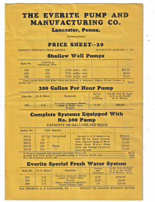 Jan 1 1929 Brochure The Everite Pump And Manufacturing Co Lancaster Pennsylvania