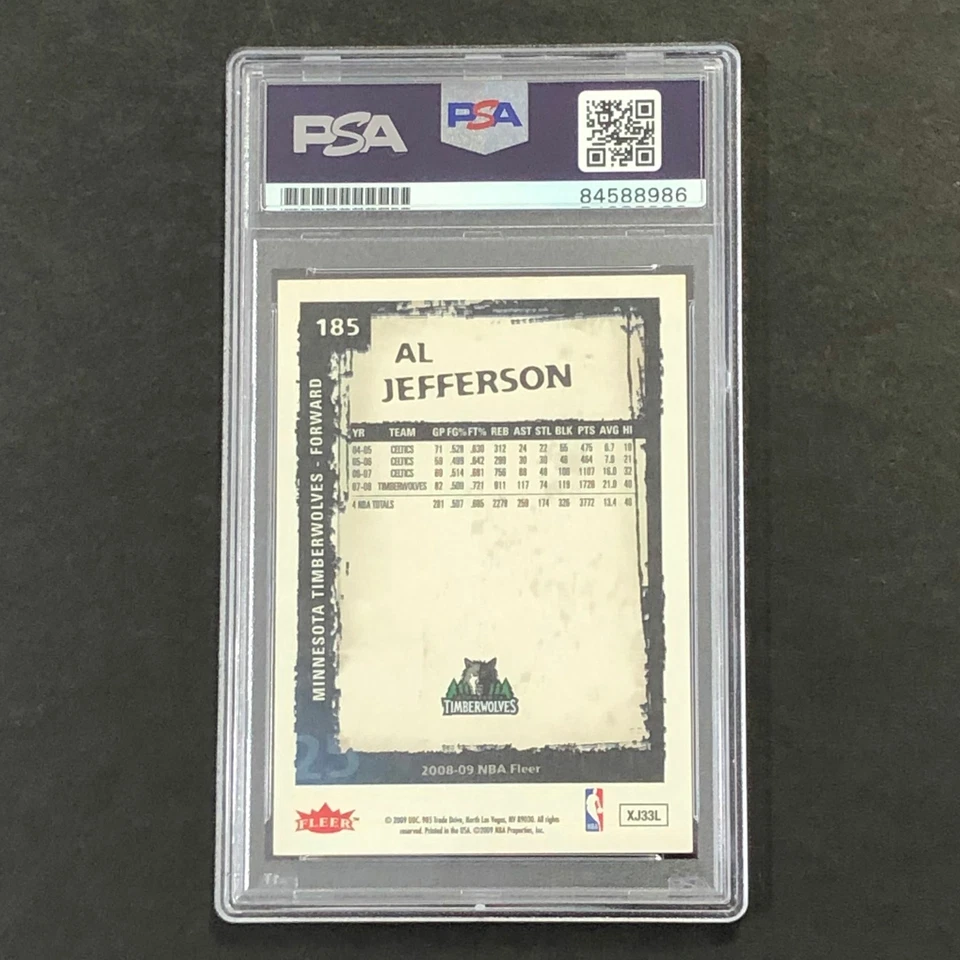 2008-09 Fleer #185 Al Jefferson Signed Card AUTO 10 PSA Slabbed Timberwolves - Image 2 of 2