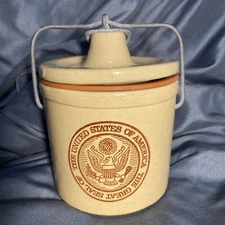 Stoneware Butter Jar Cheese Crock Great Seal of The United States Of America
