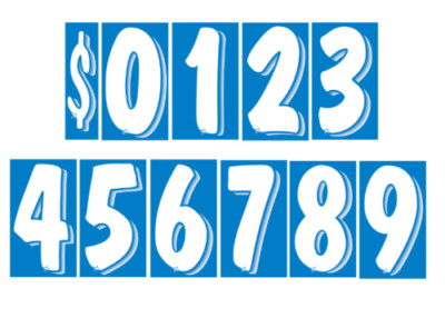 Car Dealer White and Blue Windshield Numbers, 11 dz, Size 7 1/2''