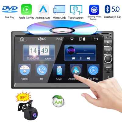 YUANTING UK 7" Double 2Din In Dash Car CD DVD Player Radio Stereo Wireless Carplay+Camera