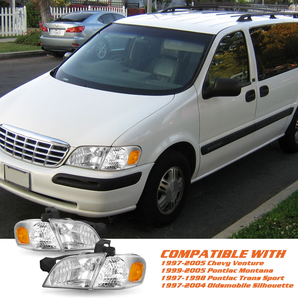 For 1997-2005 Pontiac Montana Chevy Venture Silhouette Chrome Headlight Headlamp - Image 4 of 4