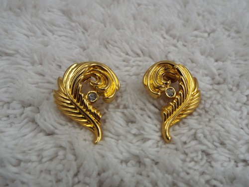 Goldtone Ostrich Feather Pierced Earrings