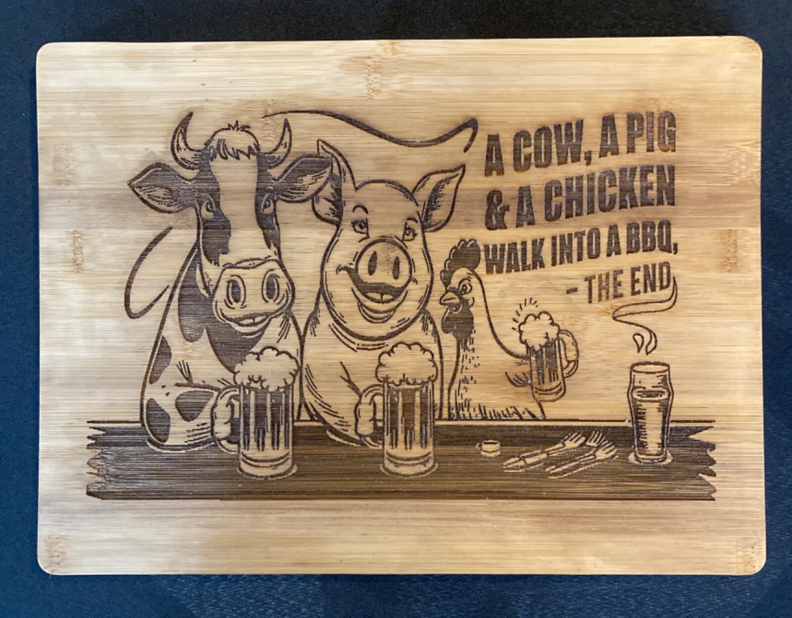 Cutting Board Bamboo Wood Novelty Gift Funny BBQ COW, PIG & CHICKEN 15