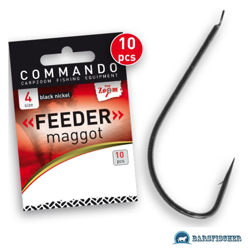 CARPZOOM COMMANDO FEEDER MAGGOT HOOKS MADENHAKEN MIT PLÄTTCHEN ANGELHAKEN LOSE