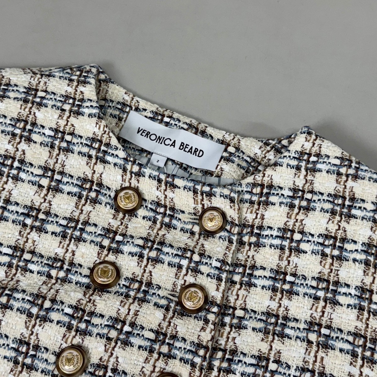 VERONICA BEARD Bentley Tweed Jacket Sz-2 Ivory/Camel