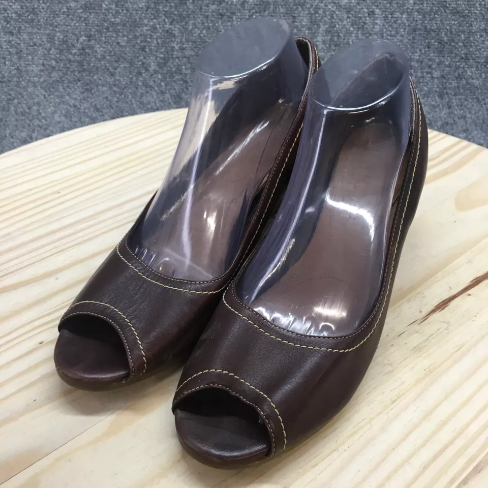 Aerosoles Flexation Heels Womens 10 M Paisley Slip On Peep Toe Wedge Pumps Brown - Image 3 of 4