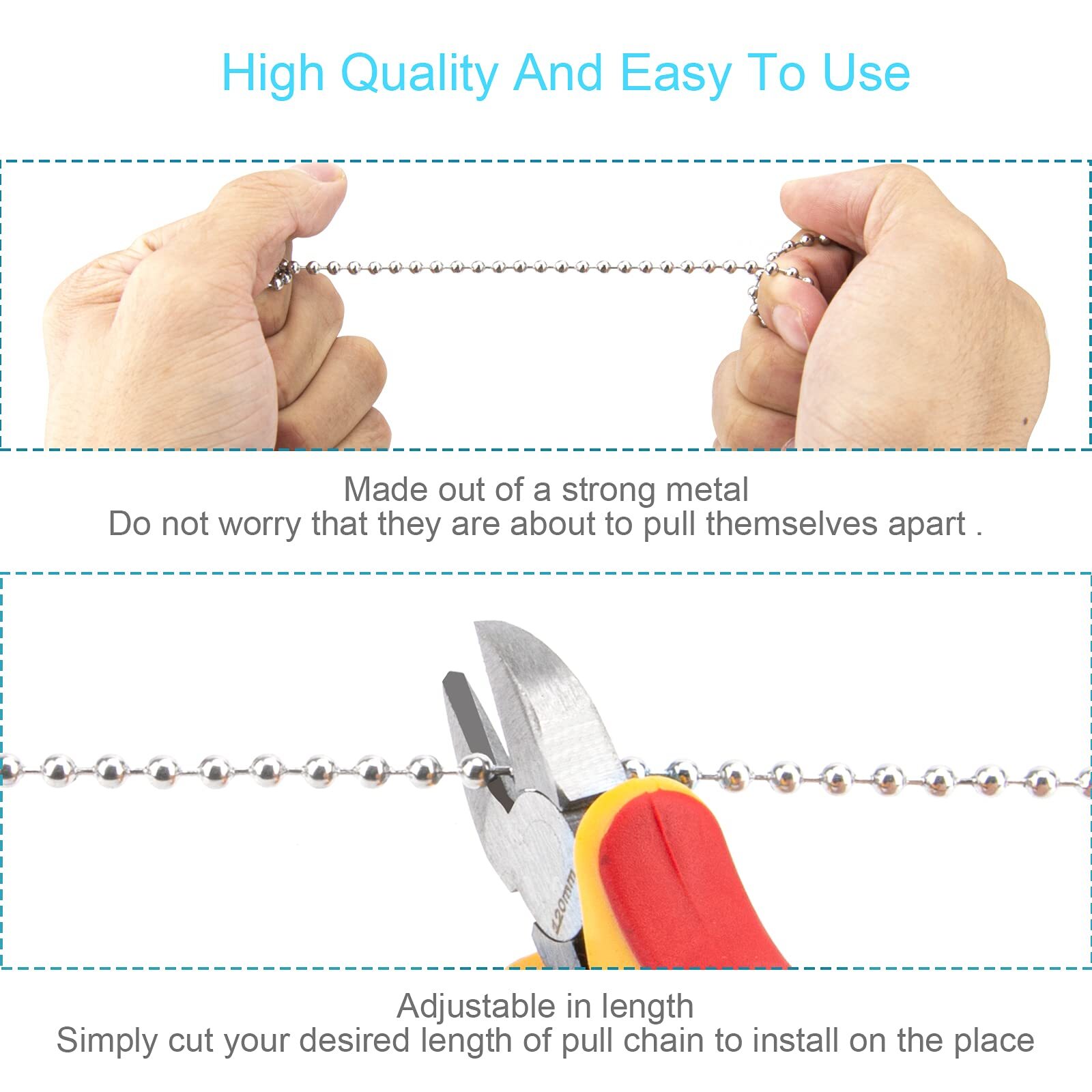 2PCS Ceiling Fan Pull Chains, Premium Fan Pull Chain W/ 20inch Extension Chains