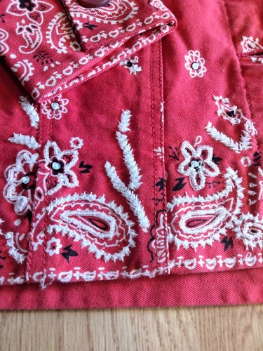 The Quacker Factory Beaded Red Bandana Western Paisley Collared Jacket XS - Picture 6 of 13