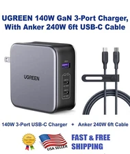 UGREEN 140W GaN USB-C Charger Nexode PPS PD 3.1 3-Port, W/Anker 6ft 240W Cable