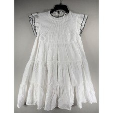 English Factory White Tiered Mini Dress Flutter Sleeve Black Trim UK1078D Small
