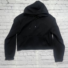 Romwe Black Cropped Pullover Hoodie kangaroo pockets- Size Large