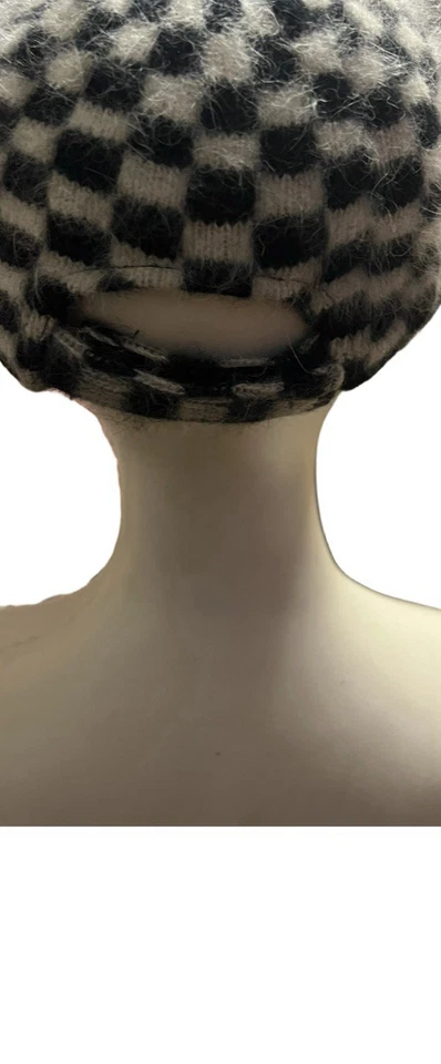 Vintage Angora Black White Checked Trucker Style Hat - Image 3 of 3