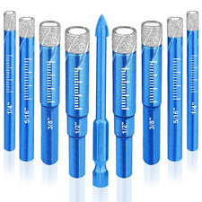 9 Piece Dry Diamond Drill Bits Set, Tile Drill Bits for Glass, Granite, Ceramic,