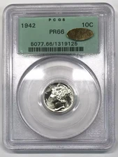 1942 Proof Mercury Dime PCGS PR-66 CAC *GOLD* - Gen 3.1 Old Green Holder (OGH)