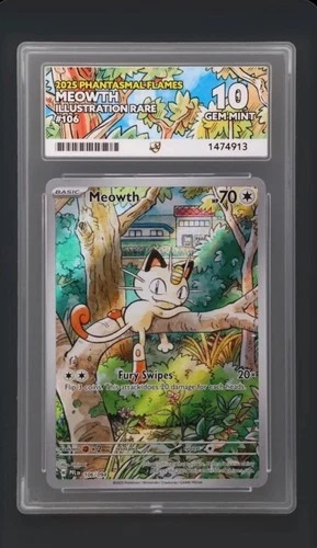 Meowth 106/094 Phantasmal Flames IR Holo Pokemon Card - Ace 10 perfect subs