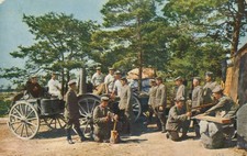 Soldaten an der Feldküche, Champagne, Landsturm Schweinfurt, Feldpostkarte 1915