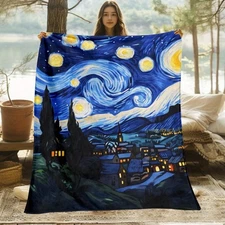 Van Gogh Starry Night Blanket - Lightweight Flannel Blanket for All Seasons