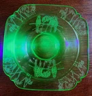 Federal 7" Depression Glass 1.75"  Sylvan Parrot Uranium Green Square Soup Bowl