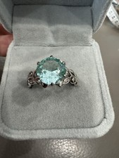 BLUE SPINEL-statement 10mm Round Stone Sz 9 Ring Sterling Silver