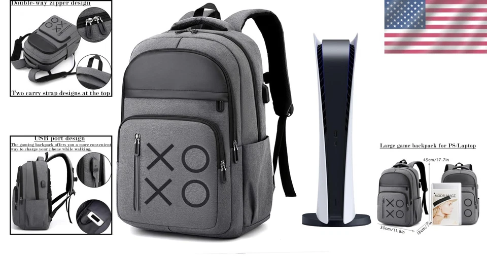 Luxury Grey Gaming Backpack for PS5/PS4 - Large Capacity & USB Charging - Image 2 of 4