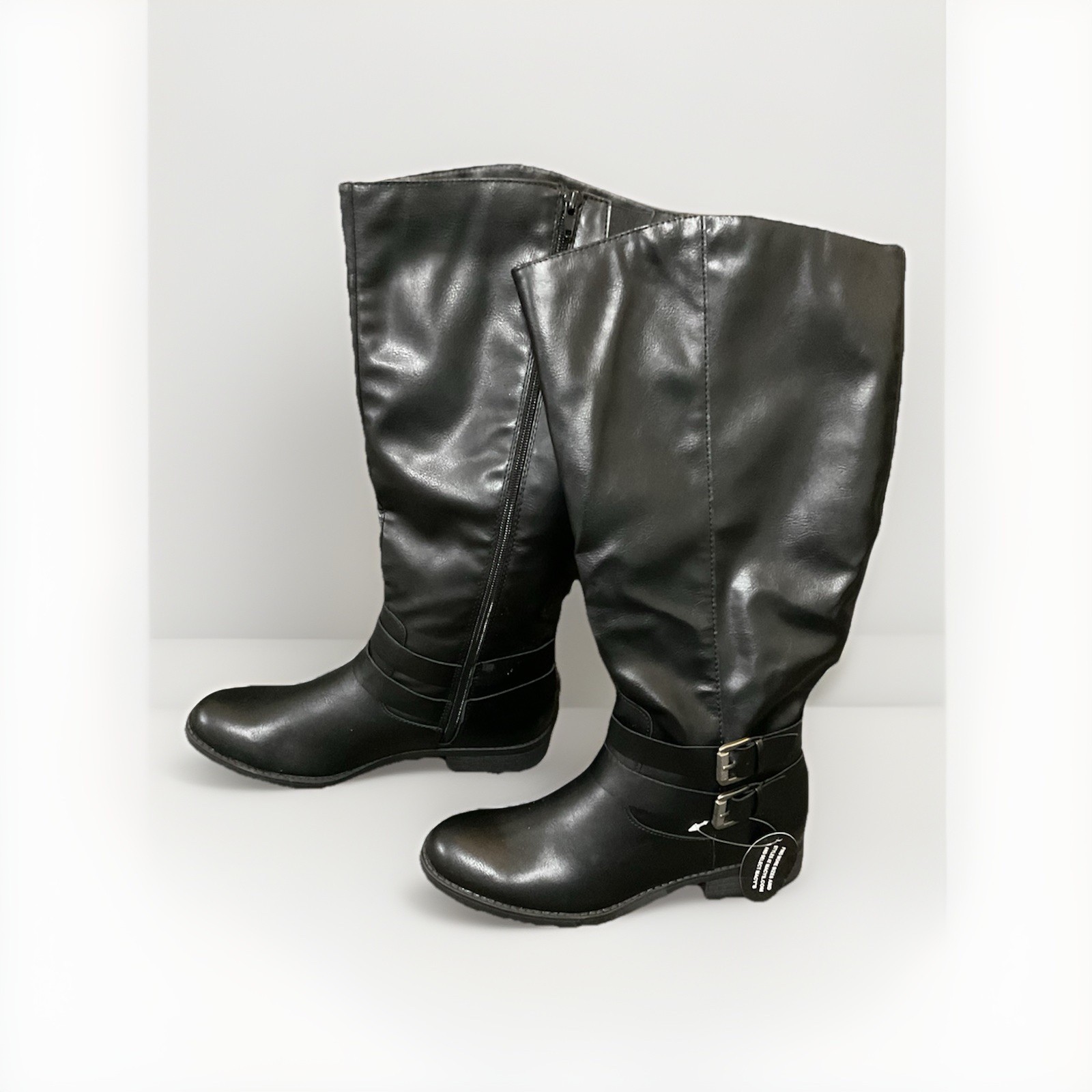 Style & Co Women's Black Maliaa Buckled Riding Round Toe Boots Size 8.5