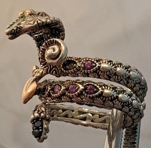 Anillo Barbara Bixby Cobra Plata Esterlina Oro 18K Cobra Serpiente Rosa Granate Talla 9 - Imagen 2 de 14
