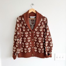 ASTR The Label Marcenia Shawl Collar Floral Pattern Knit Cardigan Brown Floral L